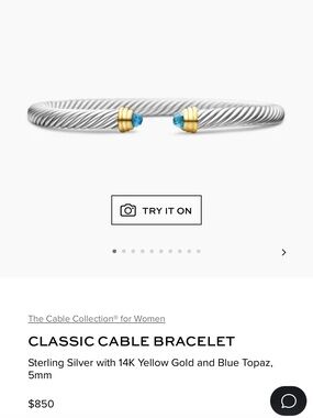 David Yurman Cable Classic Collection Bracelet with Blue Topaz, 14K Yellow Gold